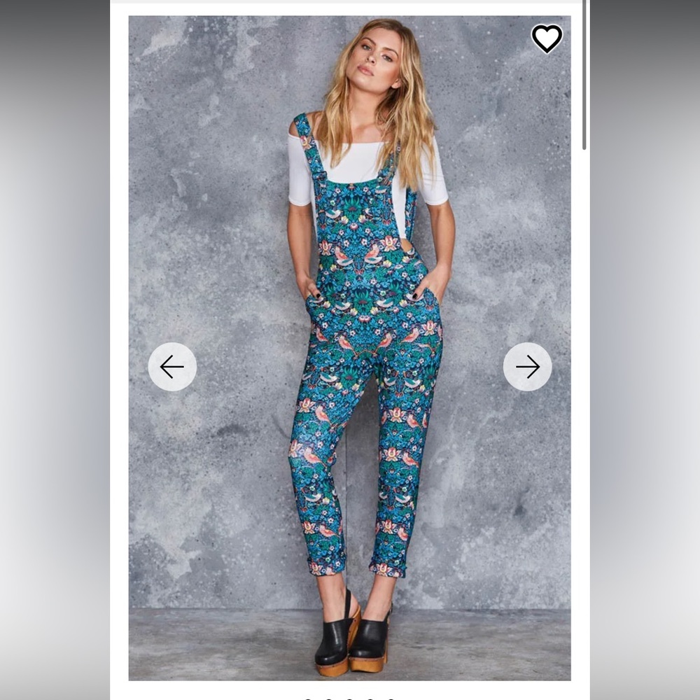 Blackmilk Strawberry Thief Overalls GUC 🍓👒🐦‍⬛🩵